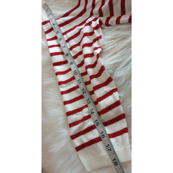 TALBOTS Red Ivory Bows w/jewels Striped Sweater Size Large cotton round neck - Picture 10 of 10
